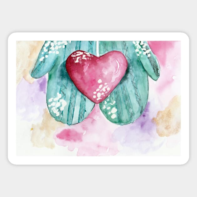 My heart belongs to you Watercolor Mittens Cute Sticker by kristinedesigns